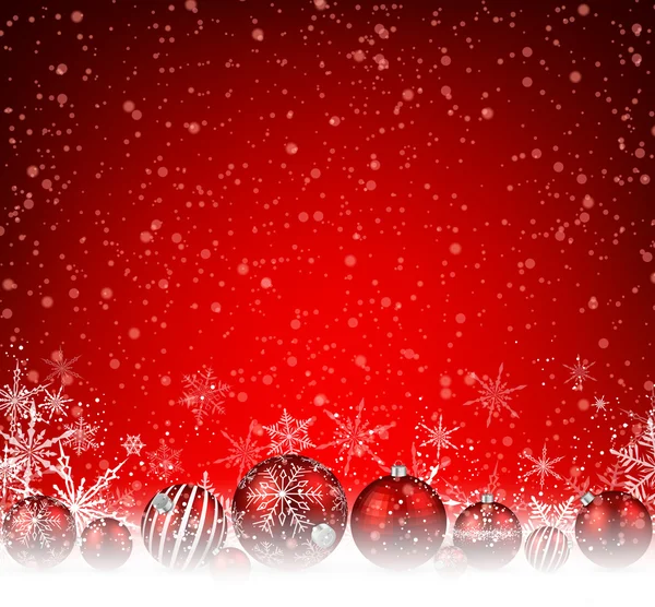 Bolas rojas de Navidad y copos de nieve — Vector de stock