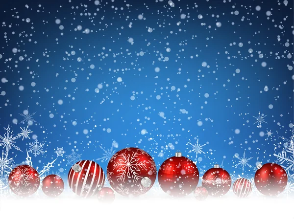 Carte bleue de Noël avec boules rouges — Image vectorielle