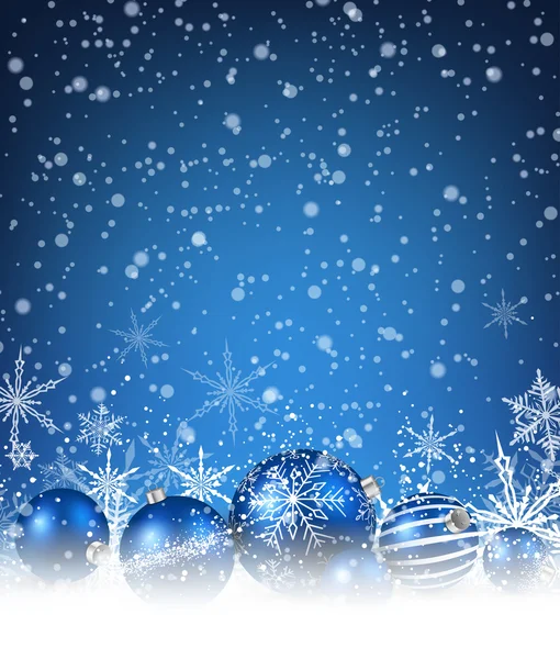 Noel mavi topları ve kar taneleri — Stok Vektör