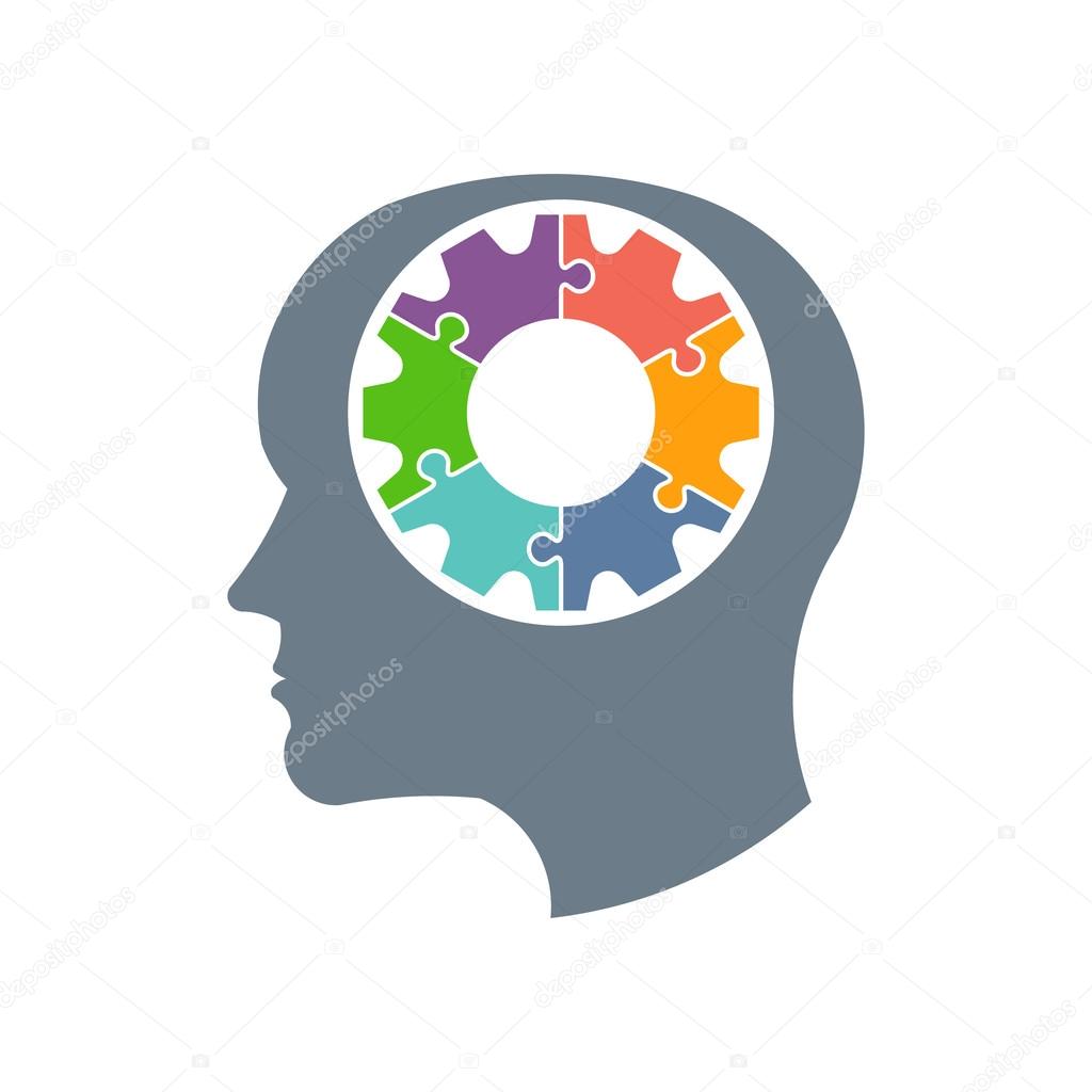 Gear head person logo. Vector graphic design illustration — Stock Vector © deskcube 117530130