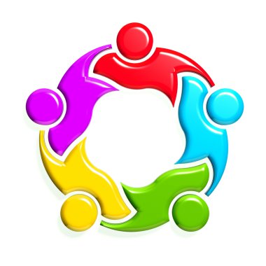 Group of 5 people-holding in circle. 3D logo design in white background