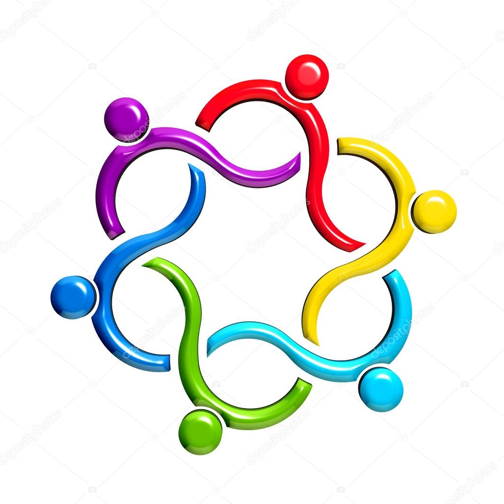 Group of 6 people-wave in circle. 3D logo design in white background