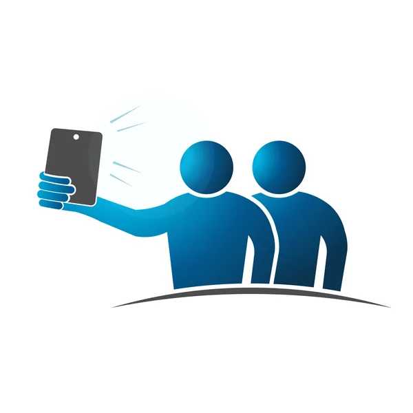 Two people Selfie. Logo Concept of taking a self portrait with smart phone. Vector design