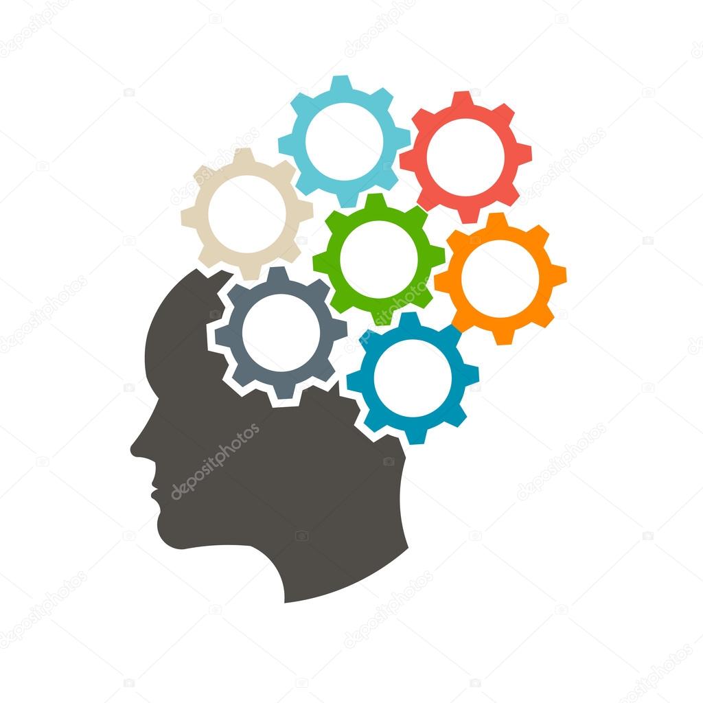 Human Head in gears, ideas come out of my mind concept — Stock Vector