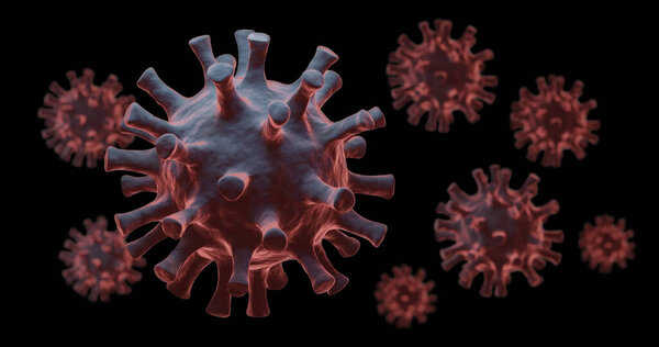 3D визуализация вируса, летящего в воздухе.