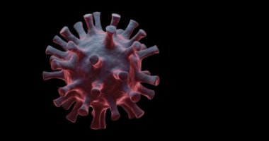 Coronavirus covid için dönen bir virüsün 3 boyutlu canlandırması. Siyah arkaplan üzerinde 19 kavram..