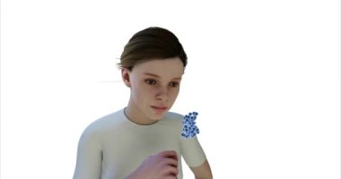 Üç boyutlu öksürük, havada uçuşan virüs, beyaz arka planda hava yoluyla bulaşan aerosol ya da damlacıklar. Geniş açı 28mm mercek.