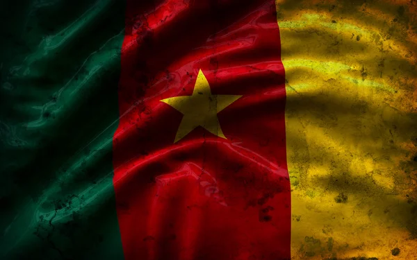 Krásná vlajka Kamerunu mávat ve větru — Stock fotografie