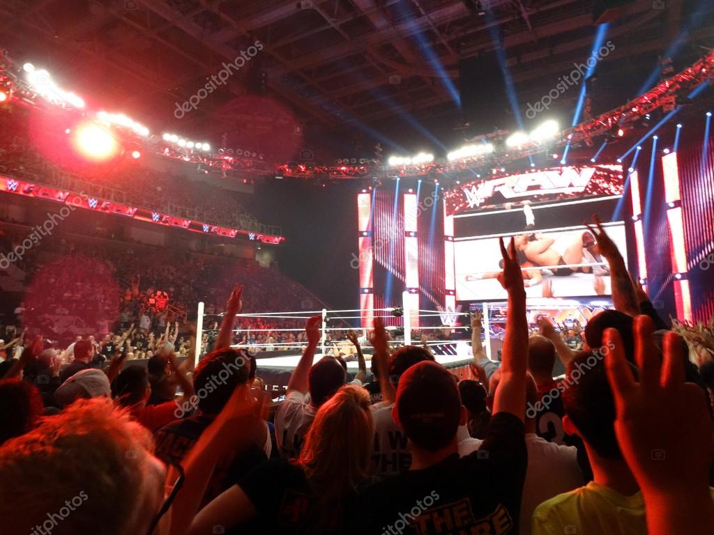 SAN JOSE - MARCH 30: Daniel Bryan pins Dolph Ziggler in middle of ring as crowd counts pin holding up two fingers during intercontinental title match during live taping of WWE Monday Night Raw at the SAP Center in San Jose, California on March 30, 20