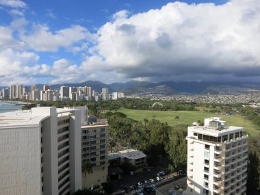 Kapiolani Park, Waikiki, Honolulu şehri alan havadan görünümü
