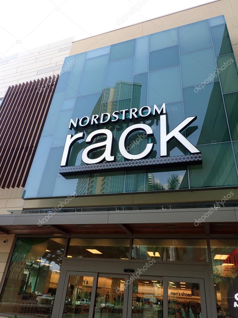 HONOLULU - JANUARY 28: Nordstrom Rack sign and entance way in Ward Village on Oahu, Hawaii on January 28, 2016.  Nordstrom Rack is the off-price retail division of Nordstrom Inc.