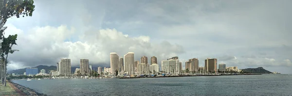 Waikiki April 2018 Panoramic Ala Wai Harbor Skyline Waikiki Diamond — Stock Photo, Image