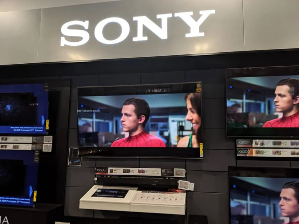 Гонолулу Августа 2019 Года Sony Телевизионный Дисплей Изображением Человека Паука — стоковое фото