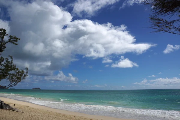 Waimanalo plaży patrząc w kierunku wyspy mokulua — Zdjęcie stockowe