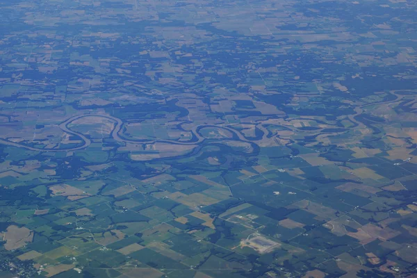 Aerial photograph of rural middle USA with river running though — Stock Photo, Image