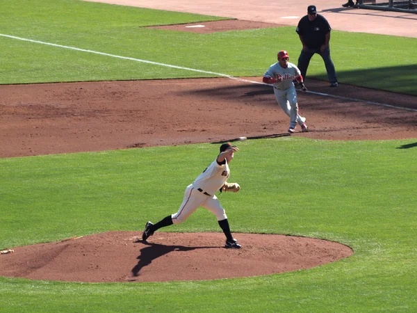 Óriások Matt Cain dob pályán — Stock Fotó