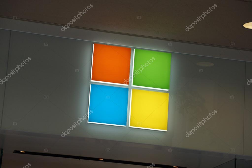 HONOLULU - AUGUST 7, 2014: Microsoft Windows Store Logo in Honolulu at the Ala Moana Center whos technology is in most modern computers on August 7, 2014.