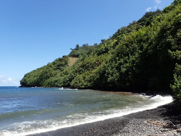 Golven schoot op zwarte zand strand in Honomanu Park — Stockfoto