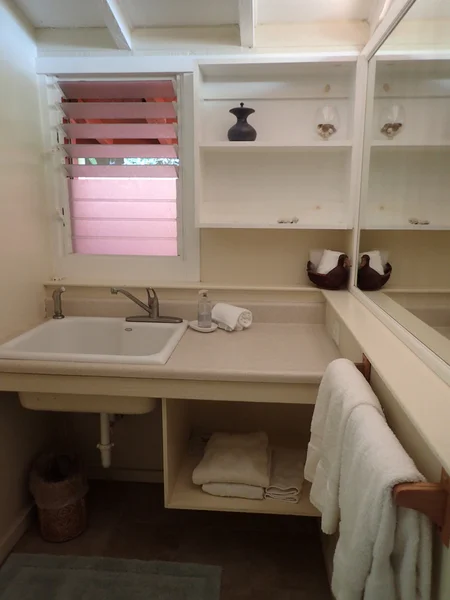 Cuarto de baño interior con espejo y lavabo — Foto de Stock