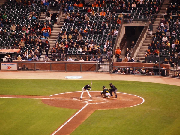 Giants batter moves out of way of incoming pitch to avoid being — Stock Photo, Image