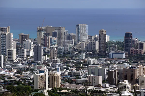 Honolulu cityscape, roads, buildings, skyscrapers, cranes, parks