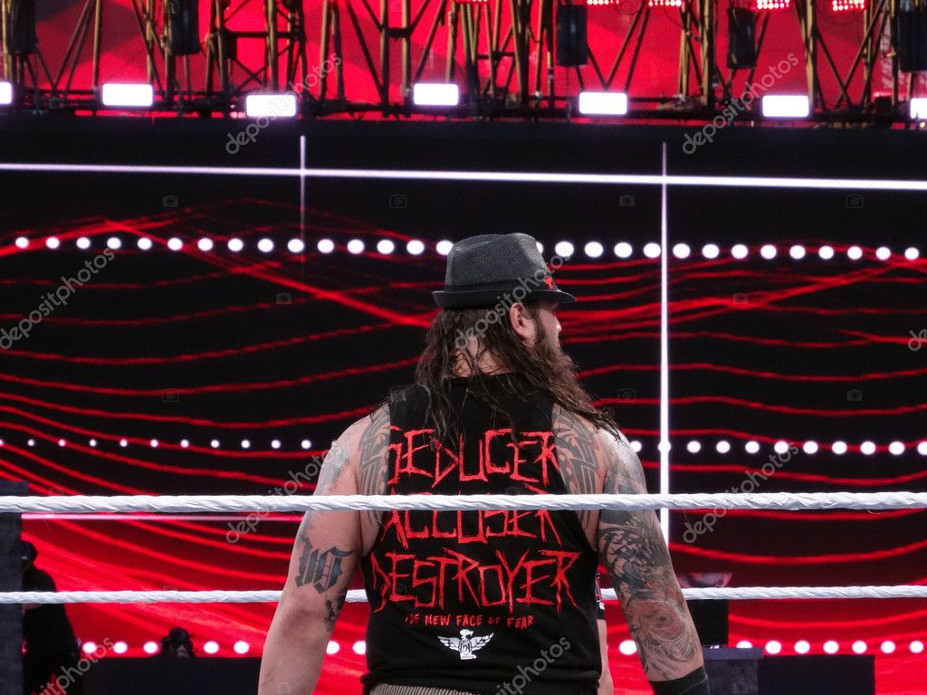 SANTA CLARA - MARCH 29: back side of WWE Wrestle Bray Wyatt as he stands in ring for match with Undertaker at Wrestlemania 31 at the Levi's Stadium in Santa Clara, California on March 29, 2015.