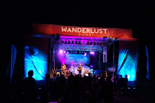 Roothub performs on stage during a evening concert at Wanderlust — Stok fotoğraf