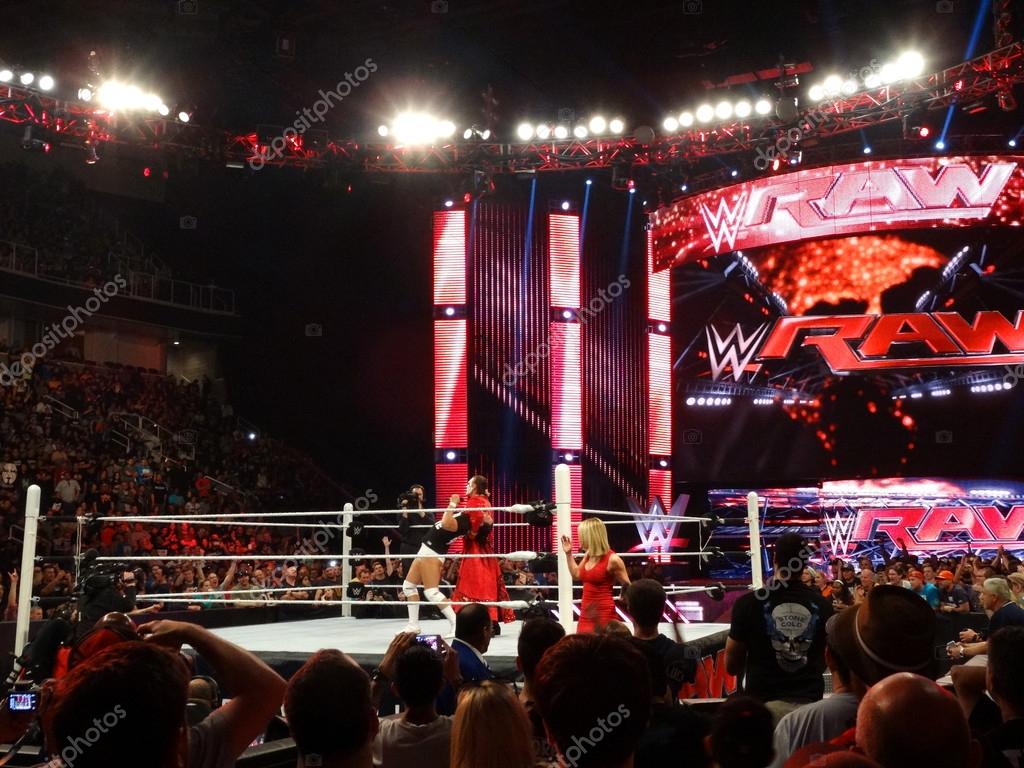 SAN JOSE - MARCH 30: WWE Superstar Sting gives wrestler Bo Dallas scorpion death drop in the ring during live taping of WWE Monday Night Raw at the SAP Center in San Jose, California on March 30, 2015.