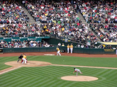A's batter Landon Powell waits on incoming pitch from Red Sox Pi