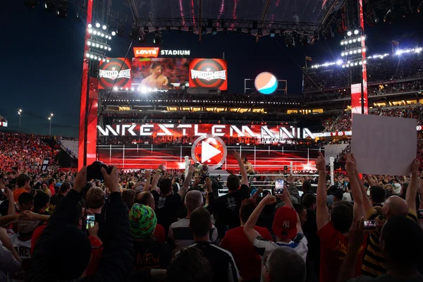 Seth Rollins célèbre avec les fans la victoire du Championnat de la WWE — Photo