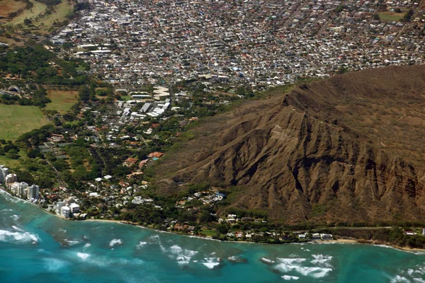 Luchtfoto van Diamondhead, Kapiolani Park, Waikiki, Shell, Kapa — Stockfoto