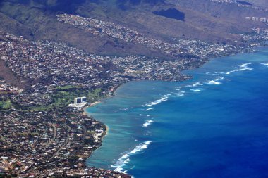 Aerial view of Kahala, and H-1 Highway, Pacific ocean, clouds, a clipart