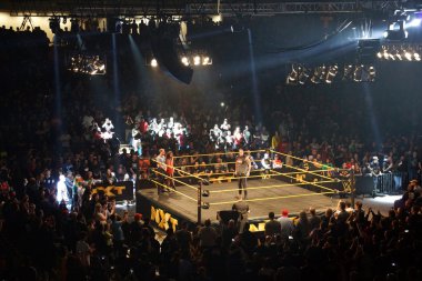 WWE NXT Superstar Baron Corbin stands in the ring ropes before m clipart
