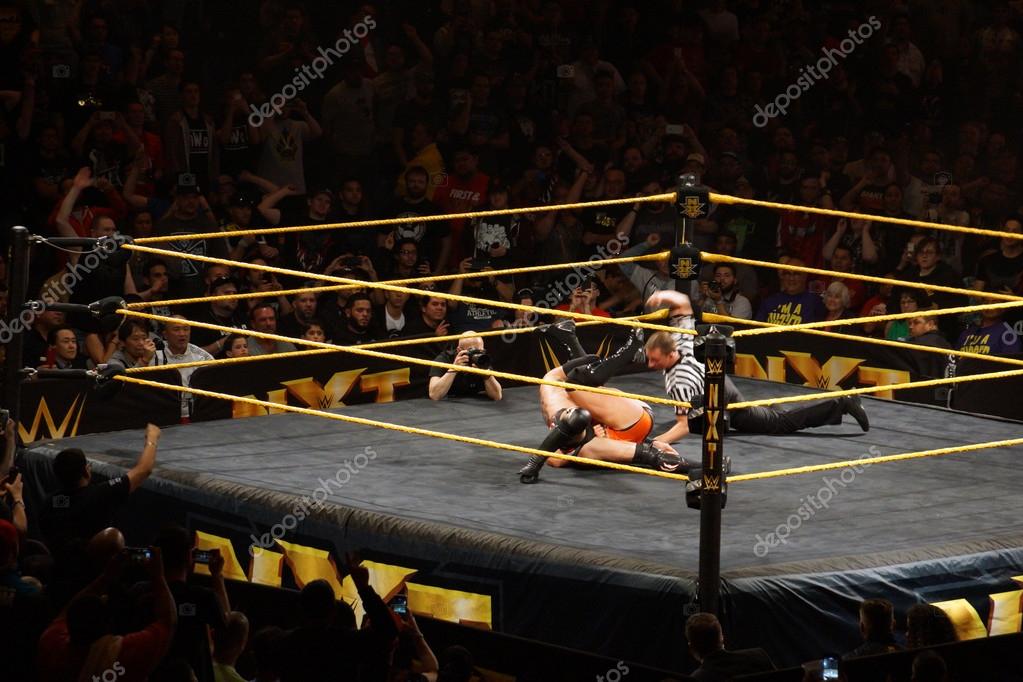 SAN JOSE - MARCH 27: NXT male wrestler Finn Balor pins Adrian Neville for the three count to finish match at the San Jose Event Center in San Jose, California on March 27, 2015.