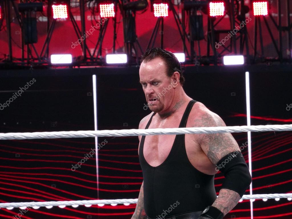 SANTA CLARA - MARCH 29: WWE Wrestler and legend the Undertaker stares across ring during match at Wrestlemania 31 at the Levi's Stadium in Santa Clara, California on March 29, 2015.