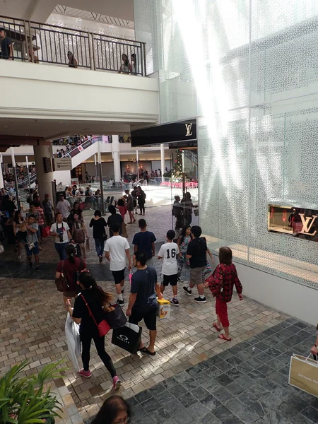 Multitud de personas alrededor del centro comercial por Louis Vuitton Fashion House en Bl — Foto de Stock