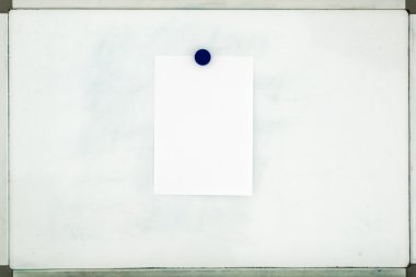 White sheet of paper attached to the old dirty magnetic board clipart