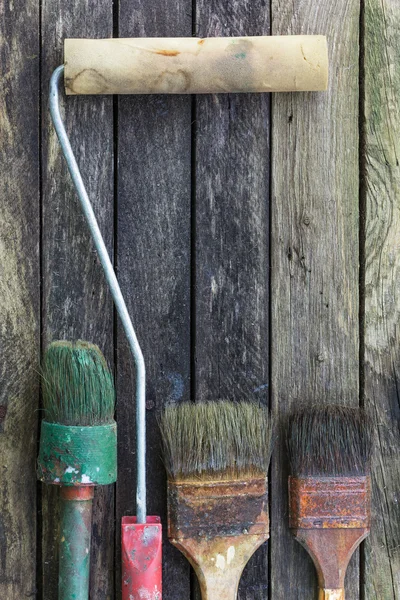 Dried paint in old brush for repair. — Stock Photo, Image