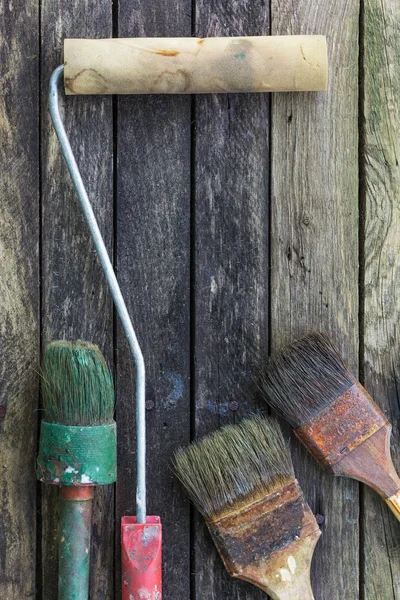 Dried paint in old brush for repair. — Stock Photo, Image