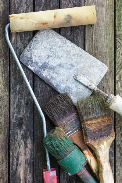 Dried paint in old brush for repair. — Stock Photo, Image