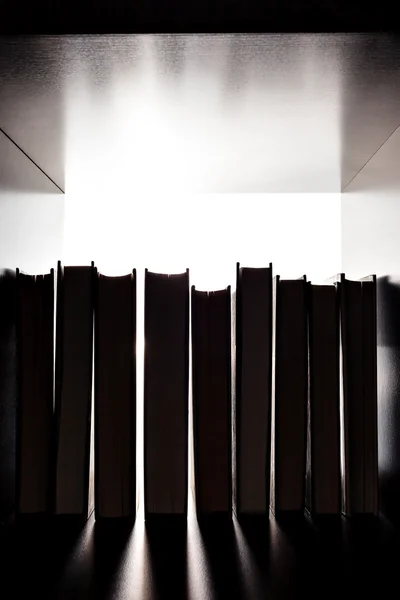 Silhouette mehrerer Bücher im Bücherregal — Stockfoto