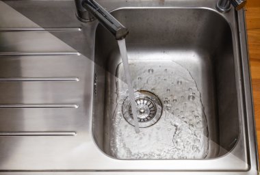 Dirty and cleaned to shine sink in the kitchen  clipart