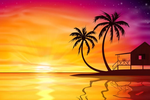 Coucher de soleil, Lever de soleil avec écrou de plage — Image vectorielle