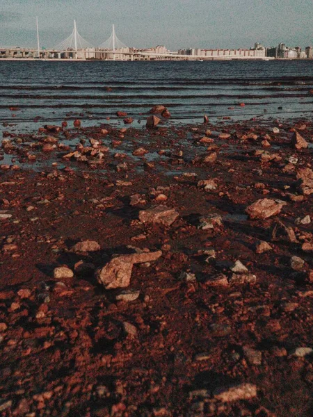 Playa de la ciudad de San Petersburgo bajo cielo azul Fotos de stock libres de derechos