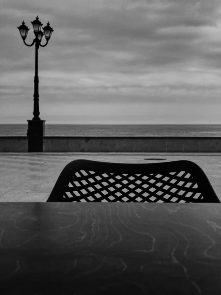 Cafe chair against sea in summer Stock Photo