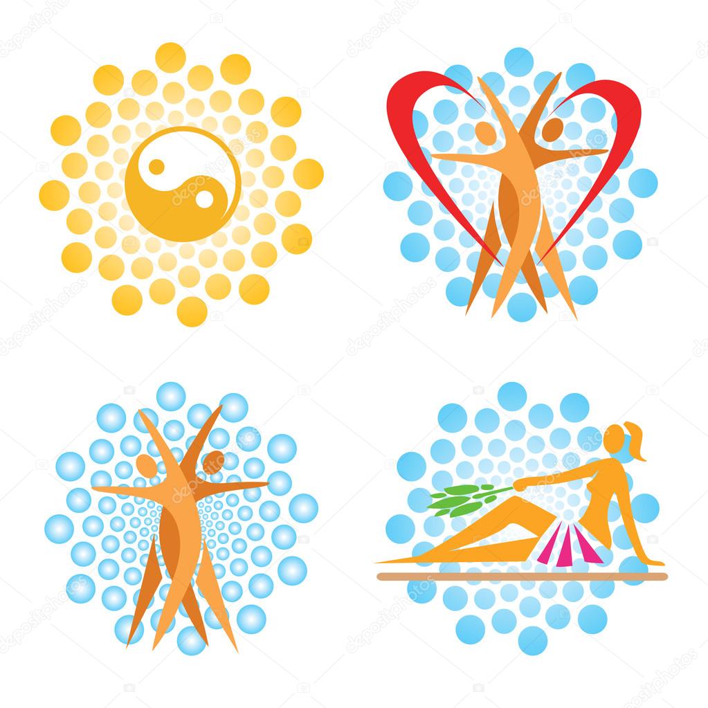 Set of wellness, sauna, spa, icons on the circle abstract background. Vector available.