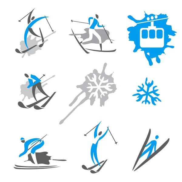 Skier expressive icons. — Stock Vector