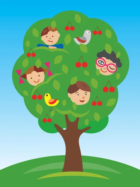 Niños en un árbol. — Vector de stock