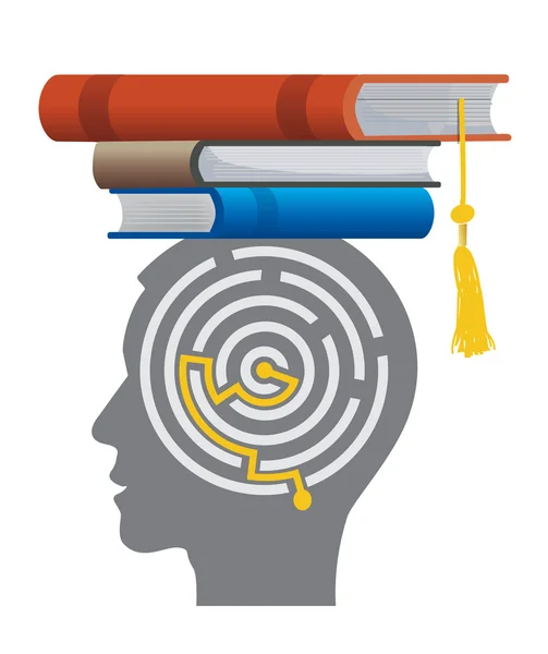 Graduate With Books And Maze. — Stock Vector
