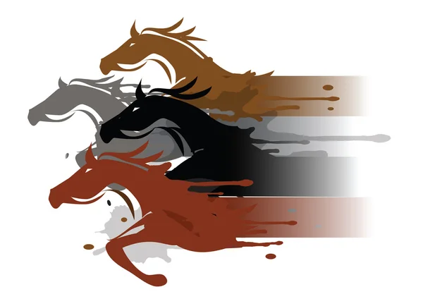 Cuatro caballos corriendo . — Vector de stock